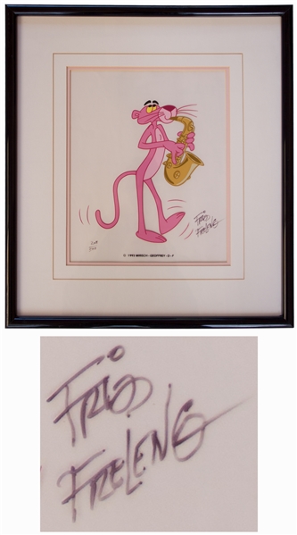 Pink Panther Limited Edition Hand-Painted Cel Signed by Legendary Animator Friz Freleng